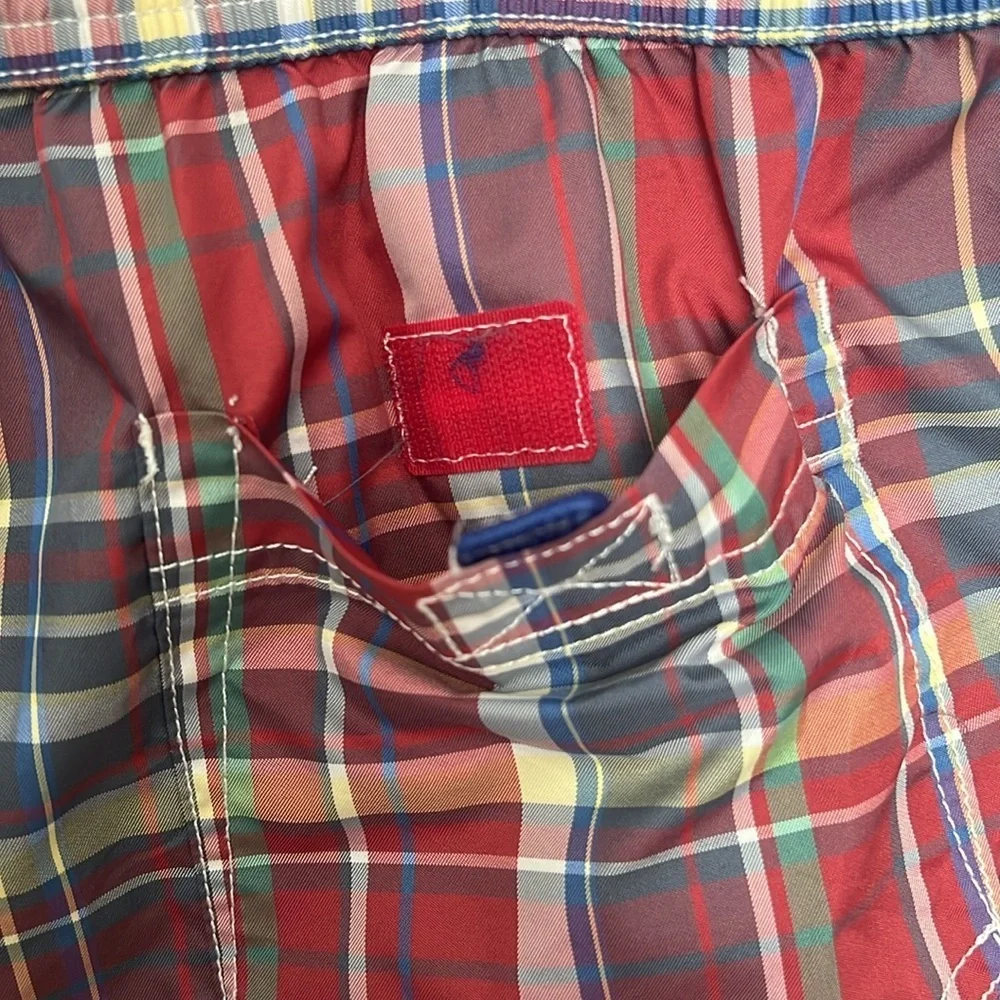 Lands’ End Red Plaid Swim Shorts Size XL